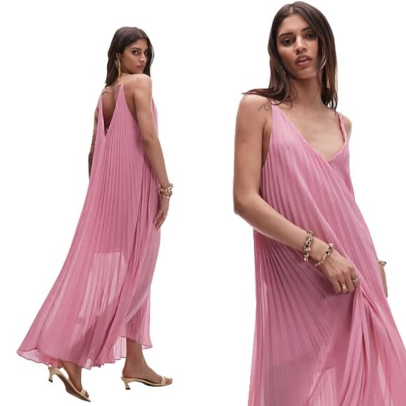 NWT & Other Stories Pink Pleated Chiffon Maxi Dress Medium - Picture 1 of 7